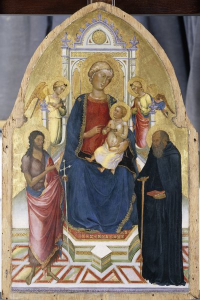 Madonna entronizada y Niño con Santos Juan Bautista y Antonio, c.1380-90 de Italian School